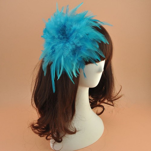 Women's girls stage performance feather headdress bridal model jazz singers host cosplay hair clip brooch